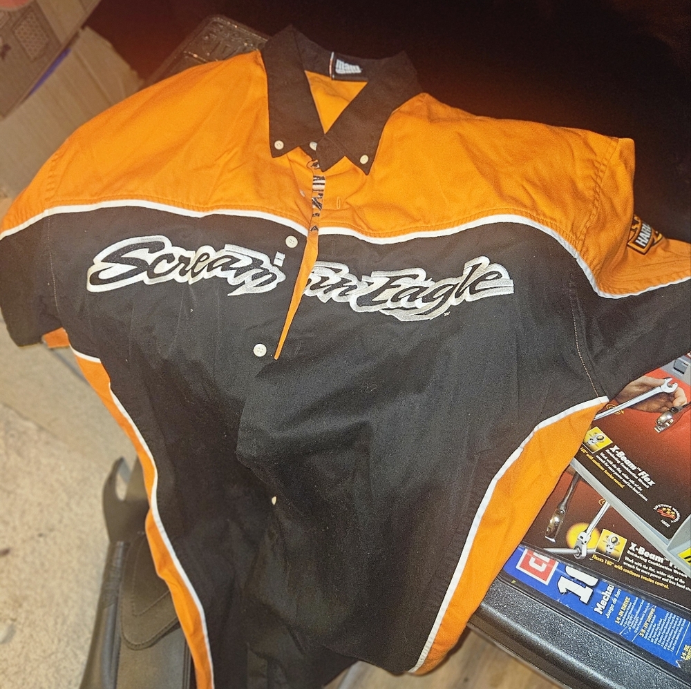 Authentic Vintage Screaming Eagle Harley Dsvidson "mechanic" button down sz XXL